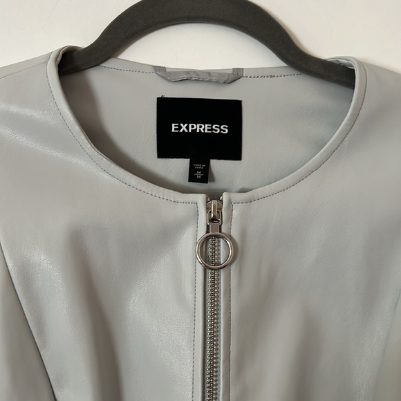 Express Vegan Leather Peplum Jacket Soft Dove Grey Size Medium - Picture 2 of 7